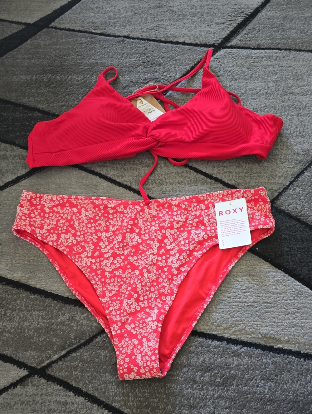 Red Floral Bikini Set - Bright Red Top & Printed Bottoms
